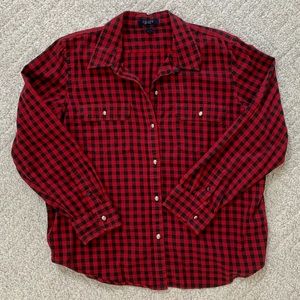 Chaps Tops - Chaps Button Up Shirt, Red + Black, Size XL Chaps Tops - Chaps Button Up Shirt, Red + Black, Size XL